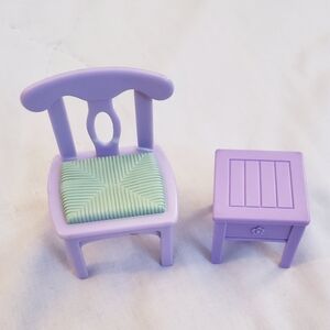 Vintage Fisher-Price Loving Family Dollhouse End Table & Dining Room Chair